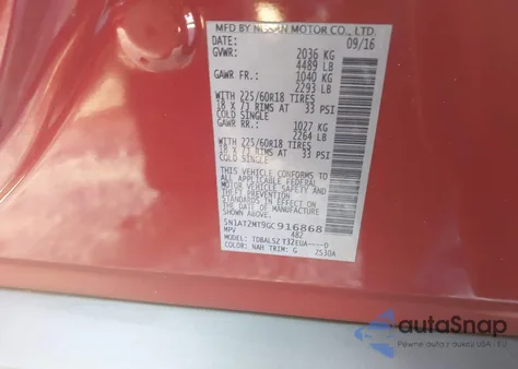 2016 Nissan Rogue Sl from USA, damaged, VIN 5N1AT2MT9GC916868